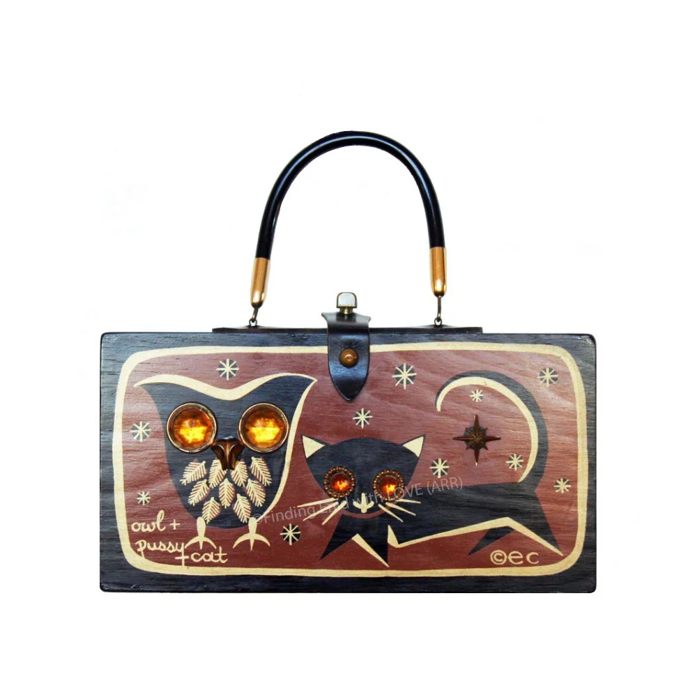 Finding Enid with LOVE - Owl + Pussy Cat (black, brown, gold) Box Bag